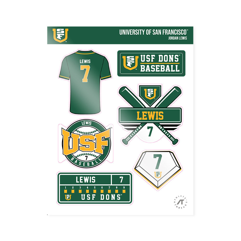 USFCA - NCAA Baseball : Jordan Lewis - Sticker Sheet-0