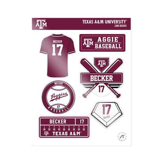 Texas A&M - NCAA Baseball : Zane Becker - Sticker Sheet-0