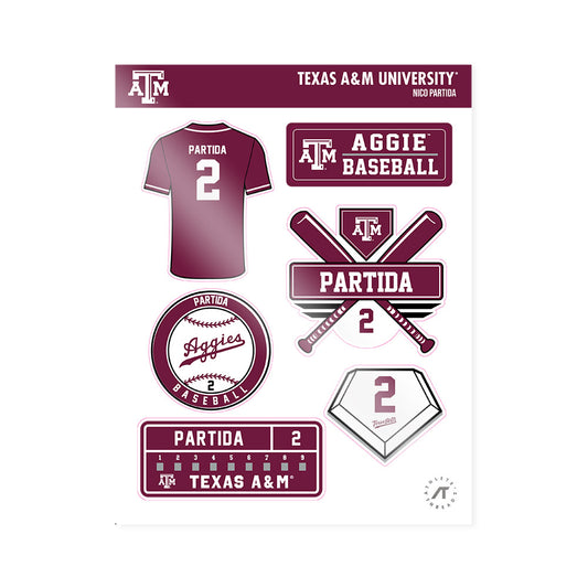 Texas A&M - NCAA Baseball : Nico Partida - Sticker Sheet-0