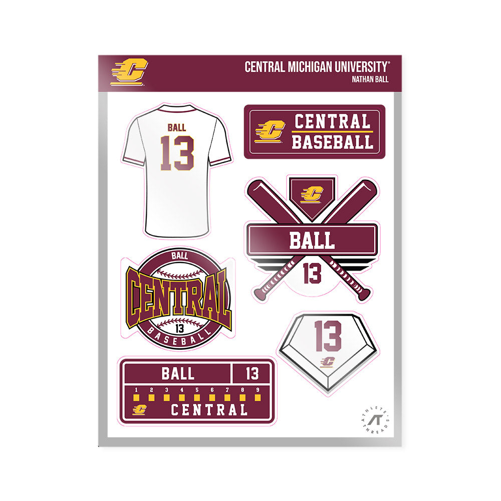 Central Michigan - NCAA Baseball : Nathan Ball - Sticker Sheet-0