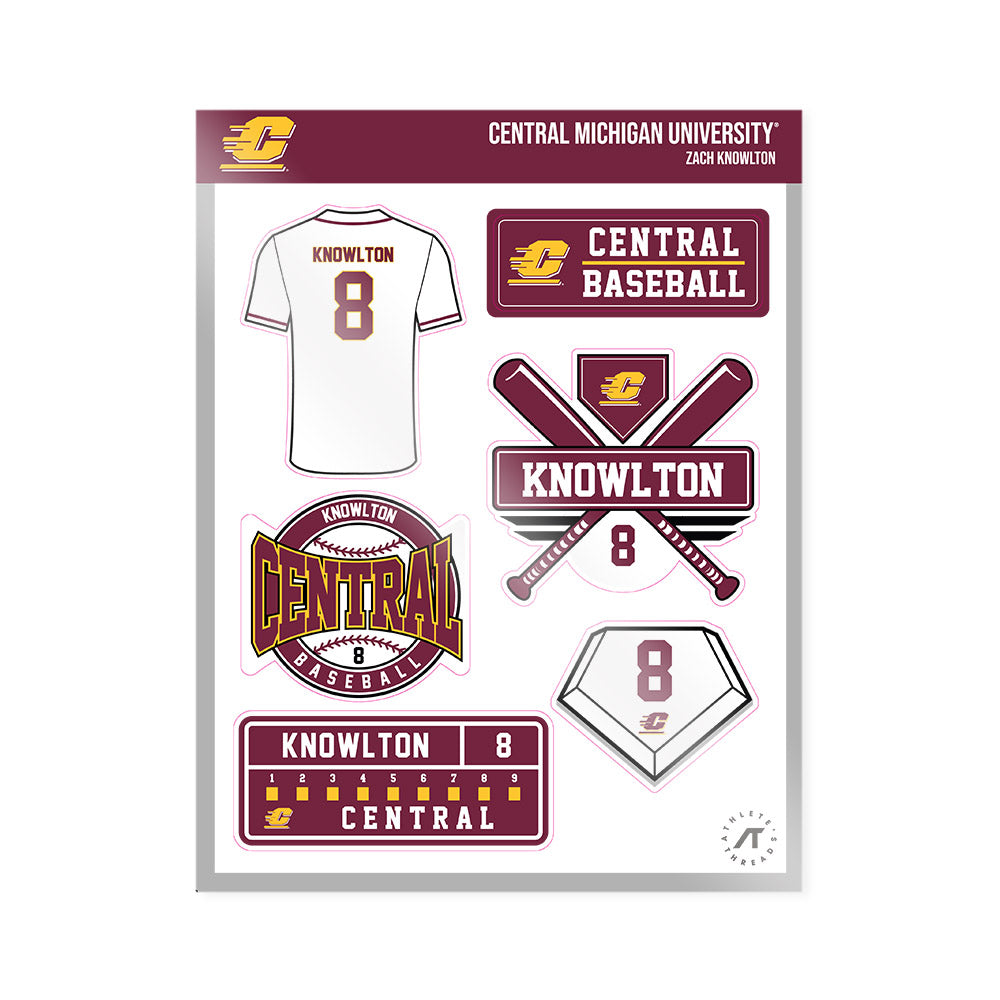 Central Michigan - NCAA Baseball : Zach Knowlton - Sticker Sheet-0