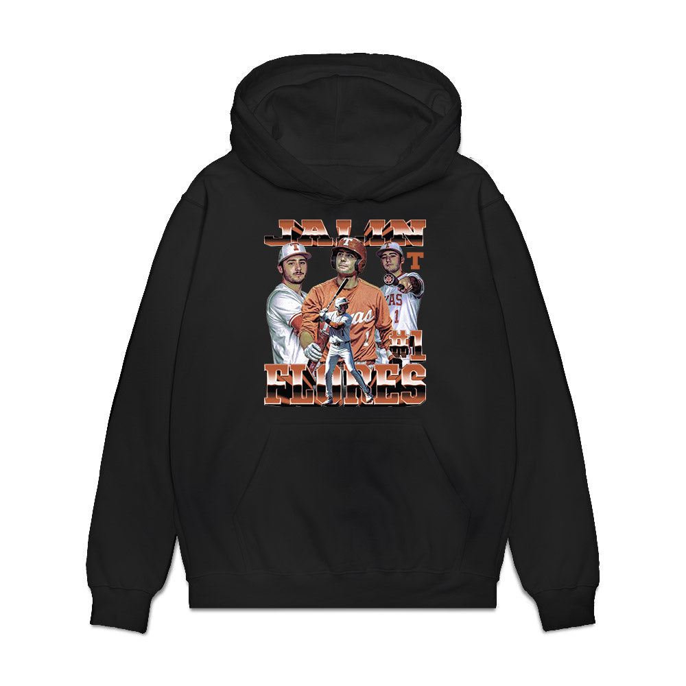 Texas - NCAA Baseball : jalin flores - Collage Premium Hooded Sweatshirt-0
