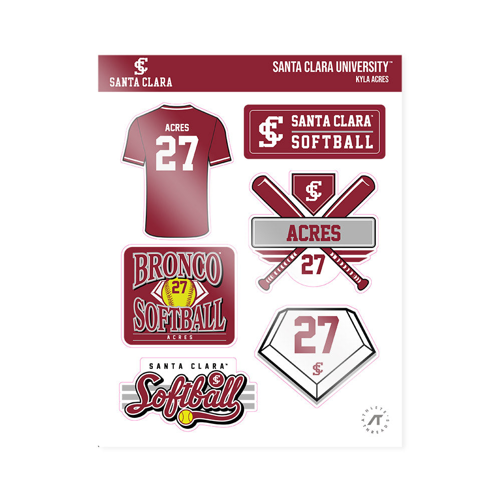 SCU - NCAA Softball : Kyla Acres - Sticker Sheet-0