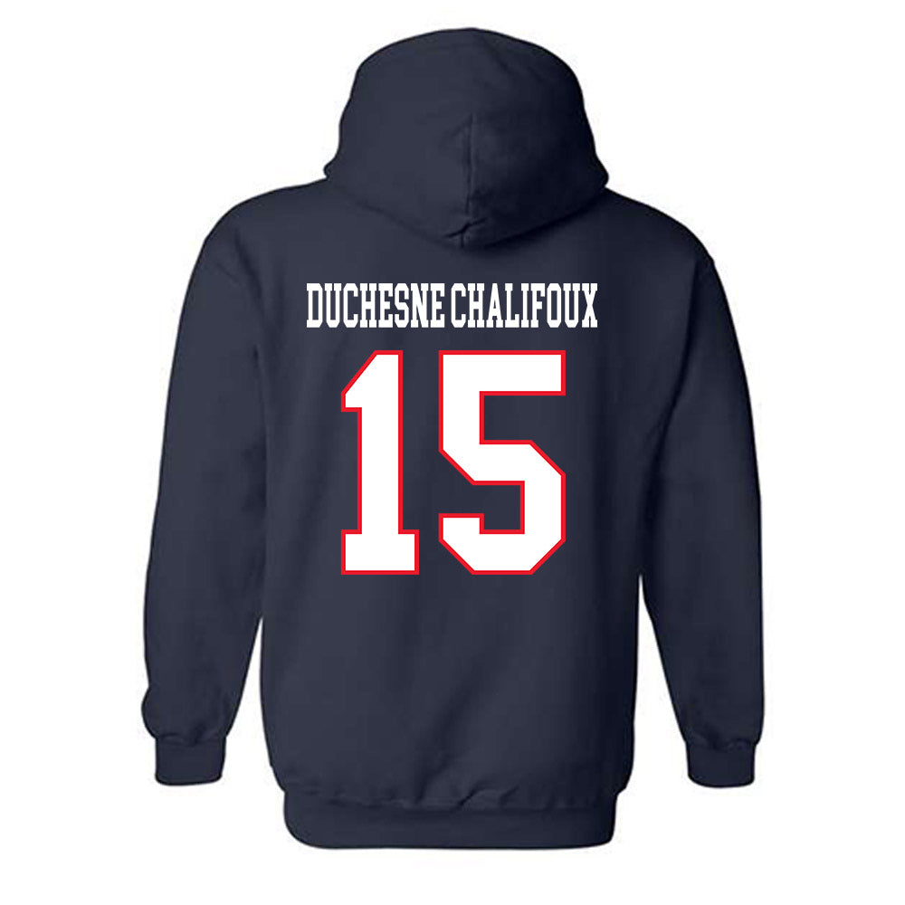 UConn - NCAA Women's Ice Hockey : Meghane Duchesne Chalifoux - Hockey East 2024-2025 Regular Season Champs Classic Shersey Hooded Sweatshirt-1