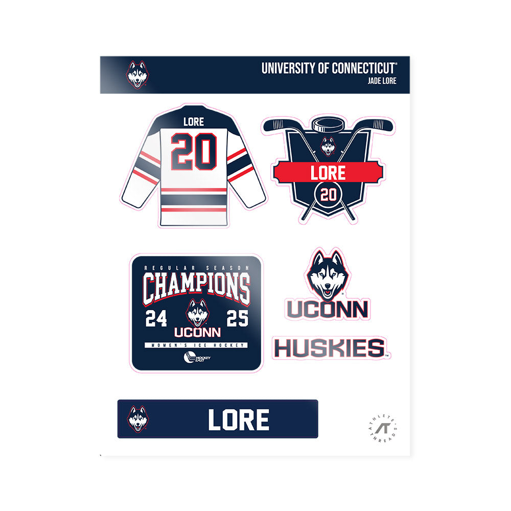 UConn - NCAA Women's Ice Hockey : Jade Lore - Hockey East 2024-2025 Regular Season Champs Sticker Sheet-0