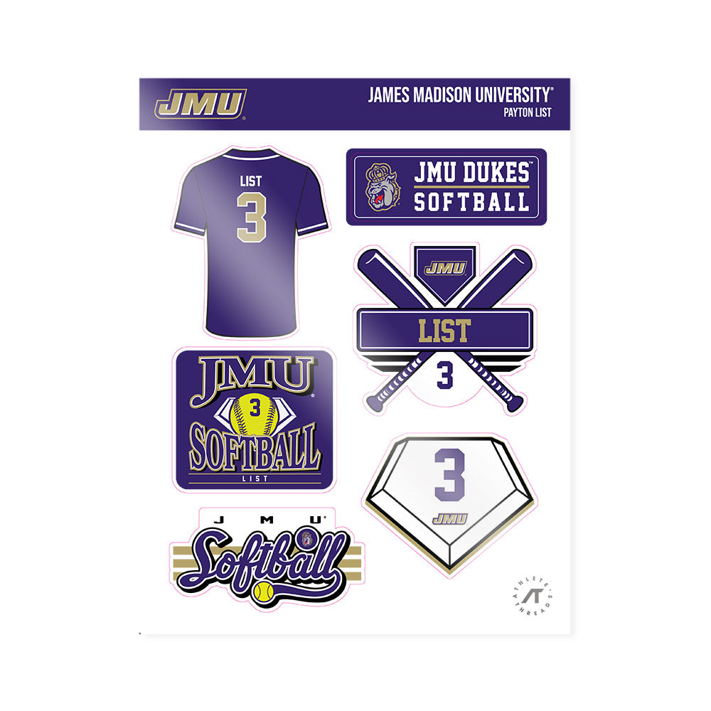 JMU - NCAA Softball : Payton List - Sticker Sheet-0