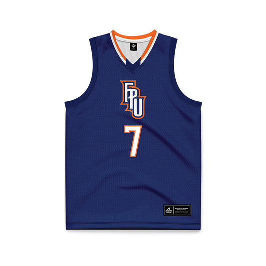FPU - NCAA Men's Basketball : Liam Switzer - Blue Basketball Jersey-0
