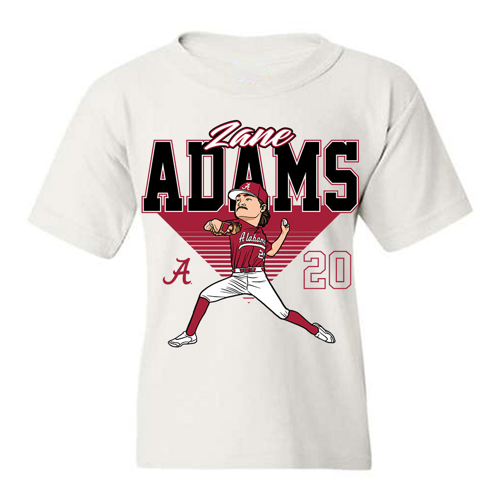 Alabama - NCAA Baseball : Zane Adams - Caricature Youth T-Shirt-0