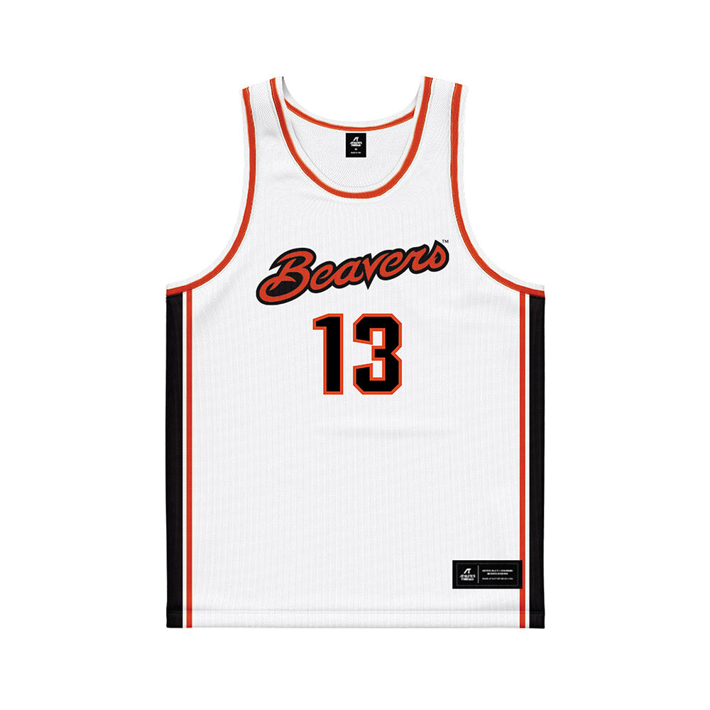 Oregon State - NCAA Men's Basketball : Isaiah Sy - White Basketball Jersey-0