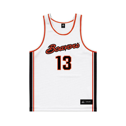 Oregon State - NCAA Men's Basketball : Isaiah Sy - White Basketball Jersey-0