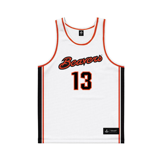 Oregon State - NCAA Men's Basketball : Isaiah Sy - White Basketball Jersey-0