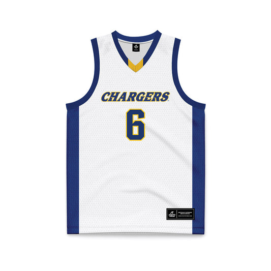 New Haven - NCAA Men's Basketball : Justice Hanna - White Basketball Jersey-0