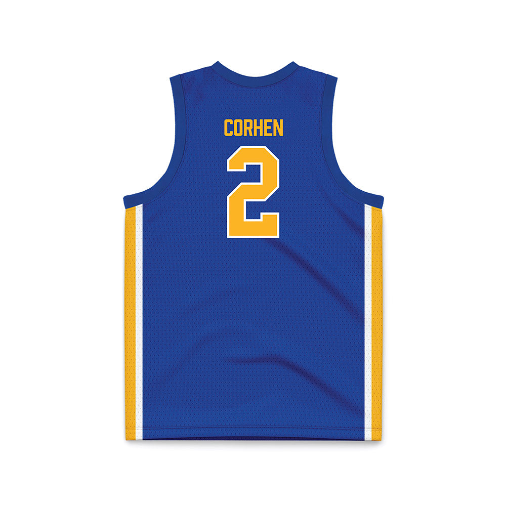 Pittsburgh - NCAA Men's Basketball : Cam Corhen - Blue Basketball Jersey-1