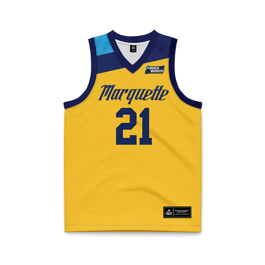 Marquette - NCAA Men's Basketball : Ian Miletic - Navy NCAA® March Madness® 2025 Gold Basketball Jersey-0