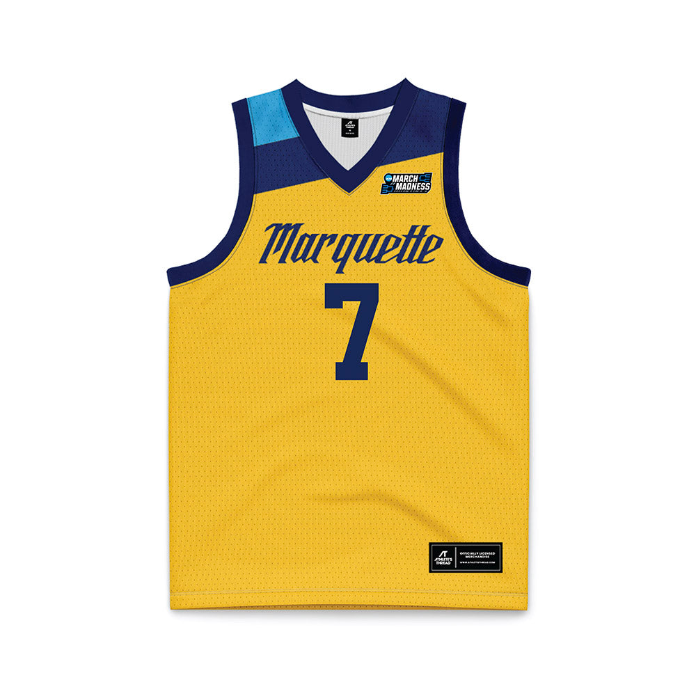 Marquette - NCAA Men's Basketball : Zaide Lowery - Navy NCAA® March Madness® 2025 Gold Basketball Jersey-0