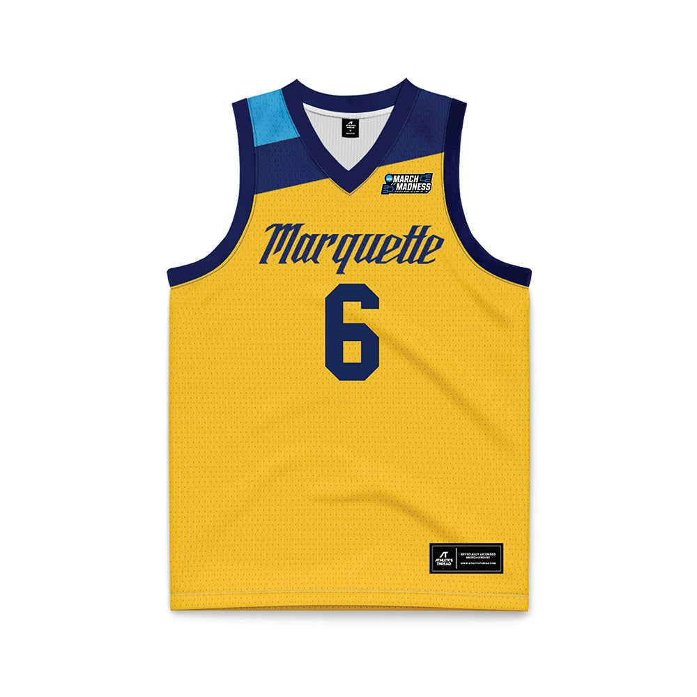 Marquette - NCAA Men's Basketball : Sheek Pearson - Navy NCAA® March Madness® 2025 Gold Basketball Jersey-0