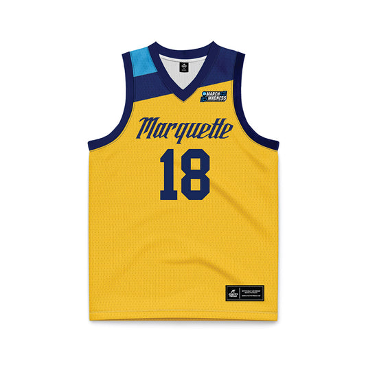 Marquette - NCAA Men's Basketball : Caedin Hamilton - Navy NCAA® March Madness® 2025 Gold Basketball Jersey-0