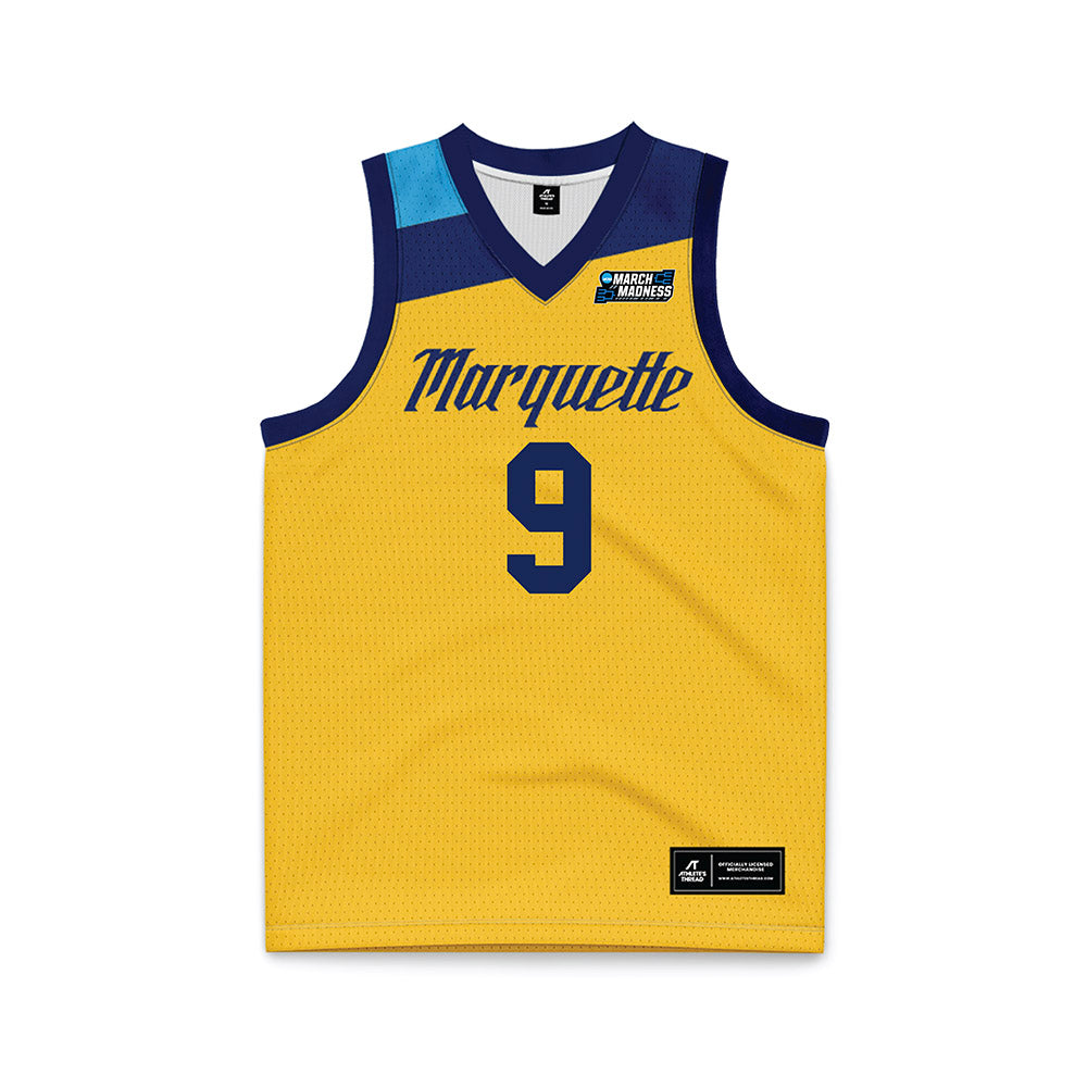 Marquette - NCAA Men's Basketball : Damarius Owens - Navy NCAA® March Madness® 2025 Gold Basketball Jersey-0