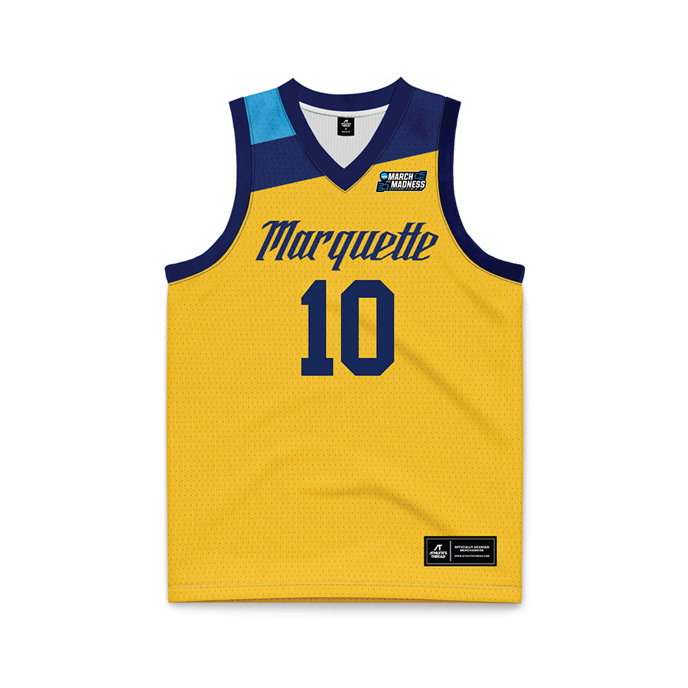 Marquette - NCAA Men's Basketball : Adrien Stevens - Navy NCAA® March Madness® 2025 Gold Basketball Jersey-0