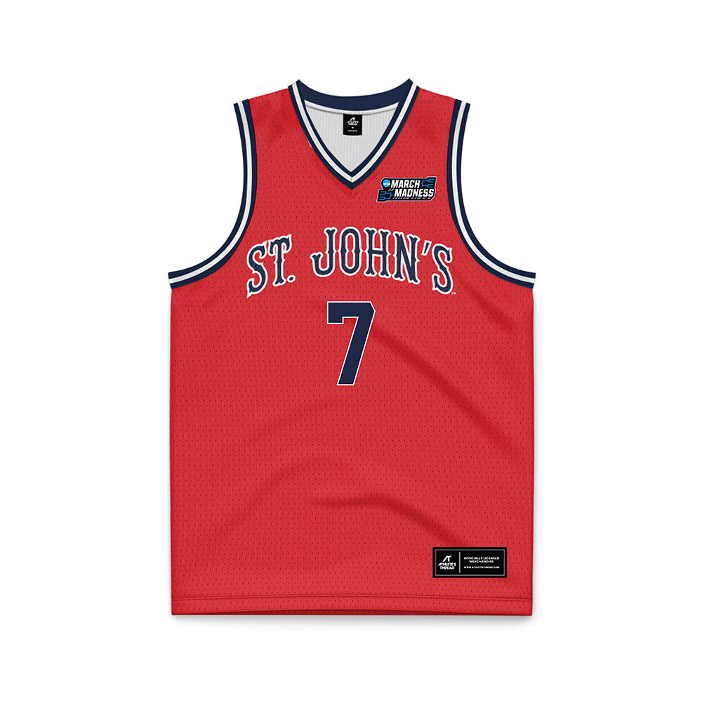 St. Johns - NCAA Men's Basketball : Fotis Konstantinidis - Red NCAA® March Madness® 2025 Basketball Jersey-0