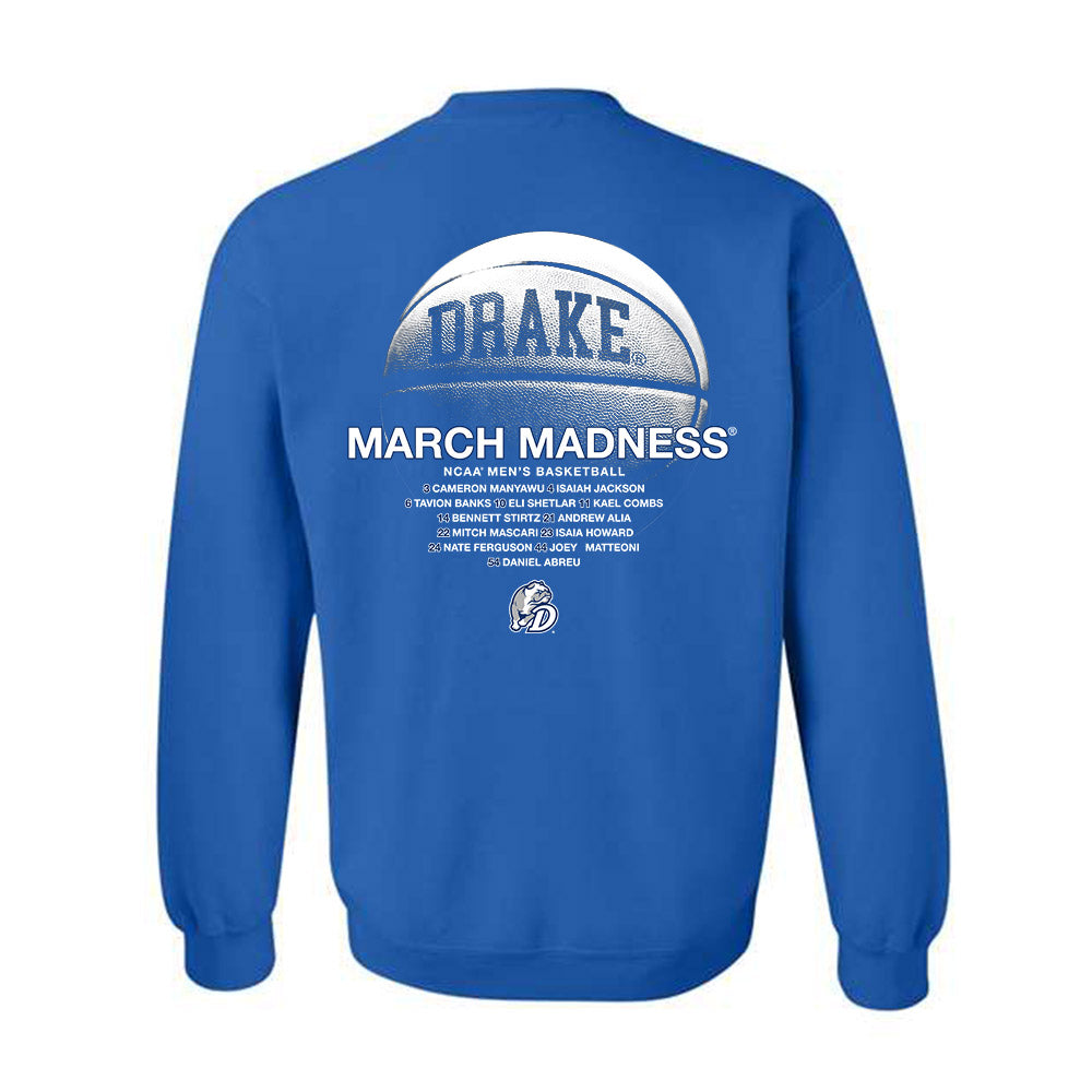Drake - NCAA Men's Basketball : - NCAA® March Madness® 2025 Roster Crewneck Sweatshirt-1