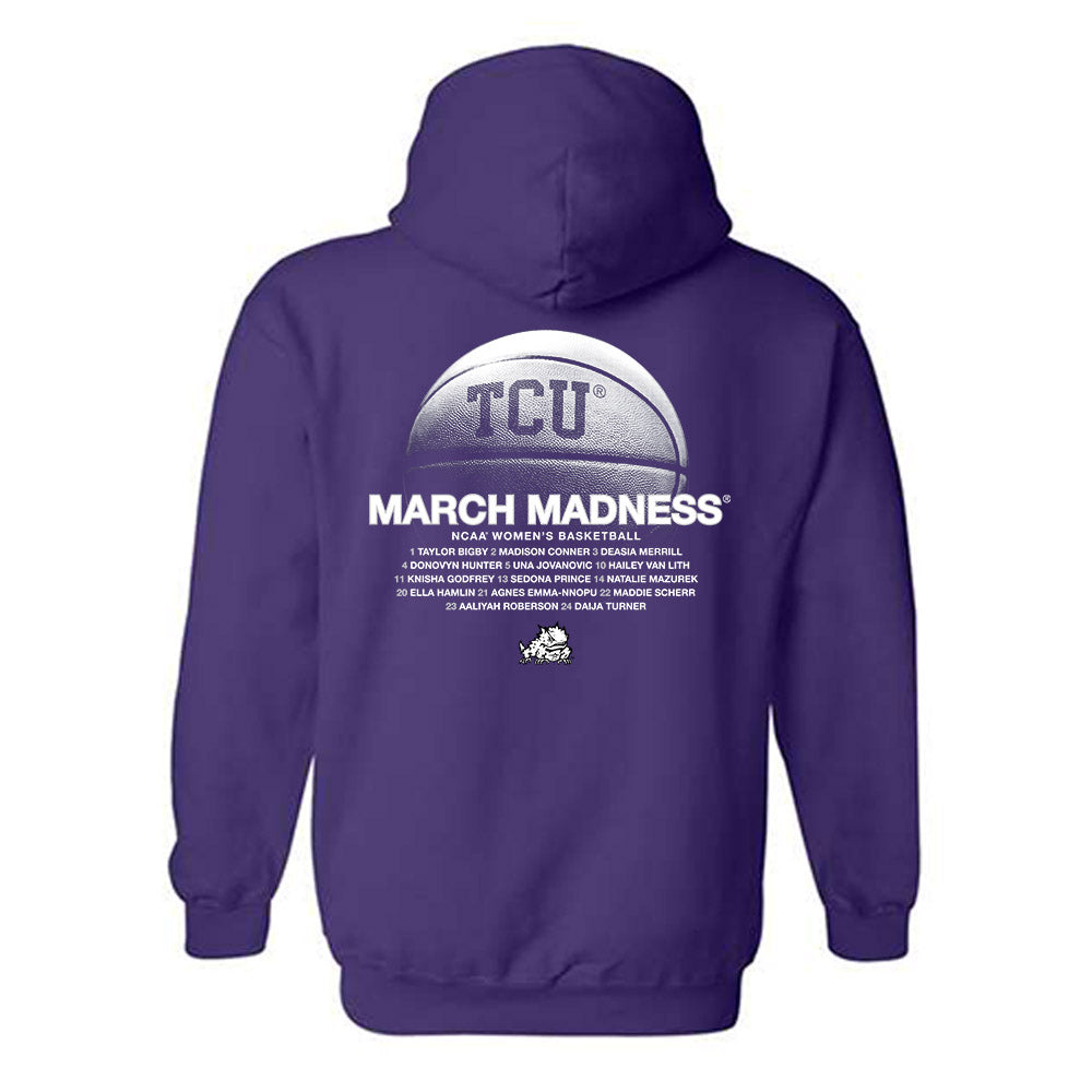 TCU - NCAA Women's Basketball : NCAA® March Madness® 2025 Roster Hooded Sweatshirt-1