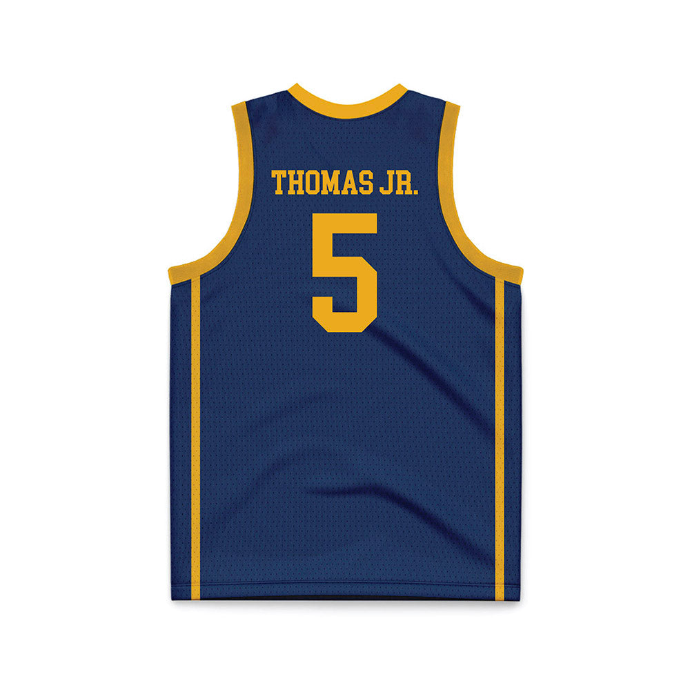 West Virginia - NCAA Men's Basketball : DJ Thomas Jr. - Blue Basketball Jersey-1
