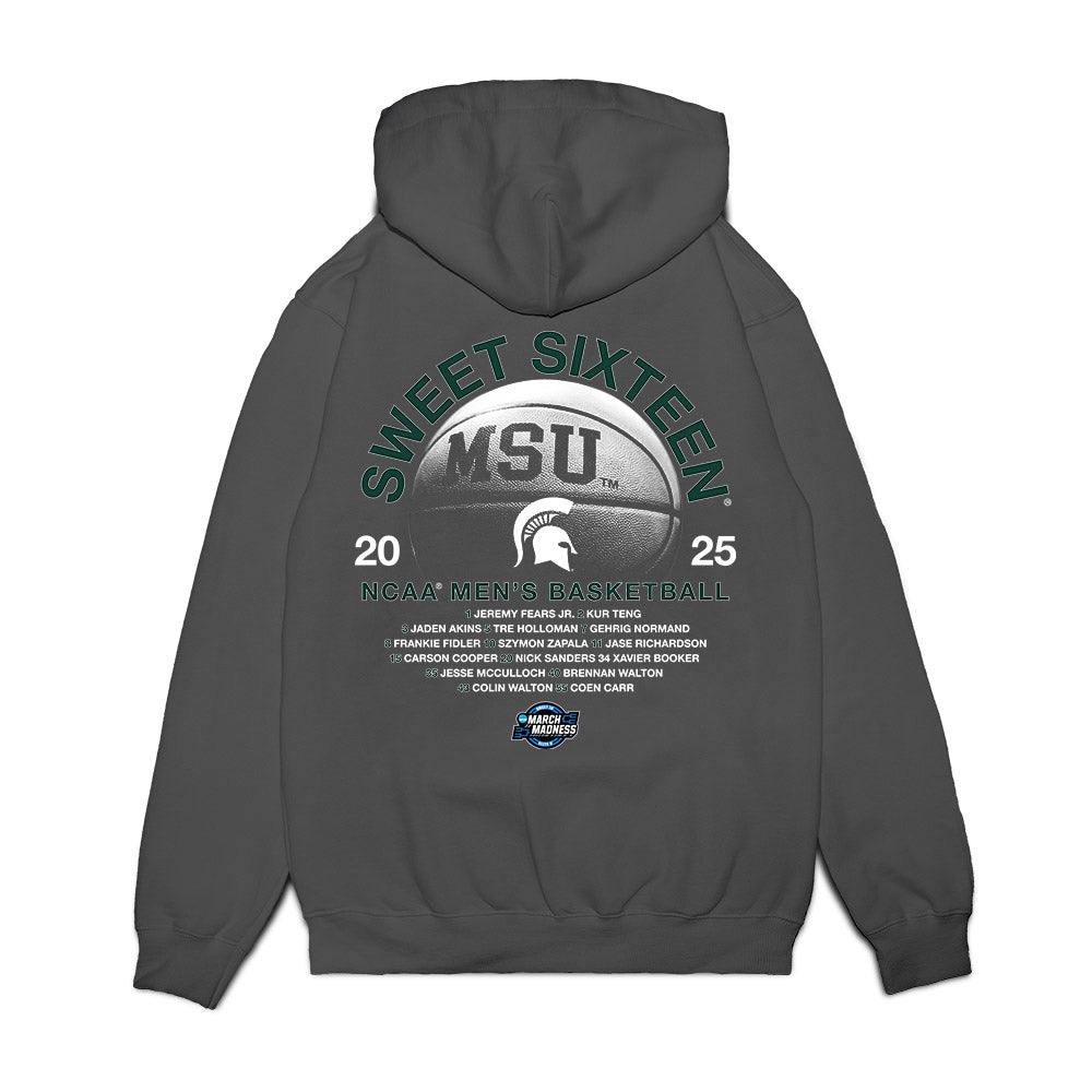 Michigan State - NCAA Men's Basketball : - NCAA® March Madness® 2025 Sweet 16 Roster Premium Hooded Sweatshirt-1