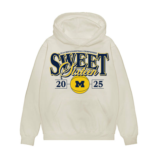 Michigan - NCAA Men's Basketball : Roddy Gayle Jr - NCAA® March Madness® 2025 Sweet 16 Shersey Premium Hooded Sweatshirt-0