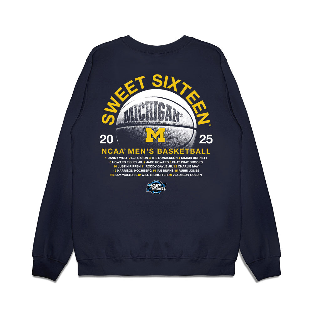 Michigan - NCAA Men's Basketball : - NCAA® March Madness® 2025 Sweet 16 Roster Premium Crewneck Sweatshirt-1