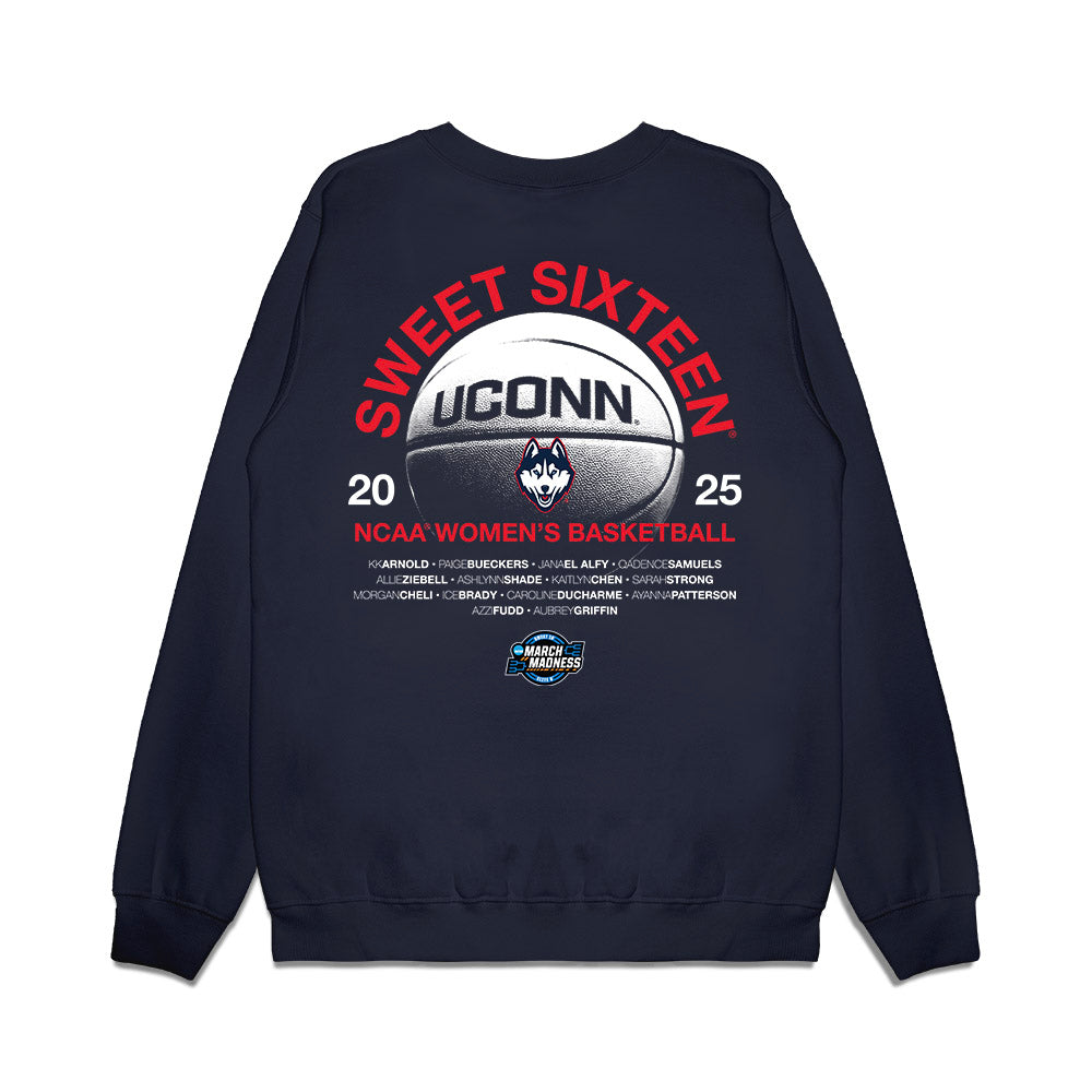 UConn - NCAA Women's Basketball : - NCAA® March Madness® 2025 Sweet 16 Roster Premium Crewneck Sweatshirt-1