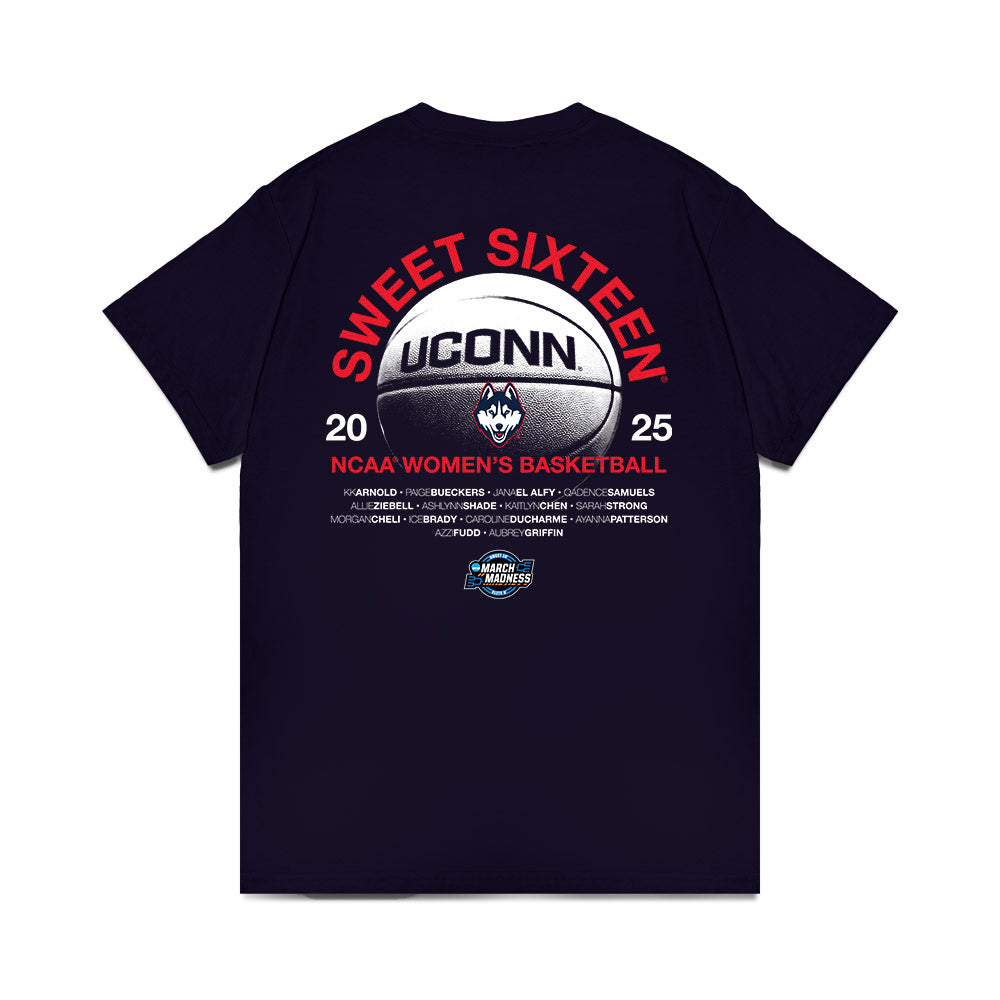UConn - NCAA Women's Basketball : - NCAA® March Madness® 2025 Sweet 16 Roster Premium T-Shirt-1