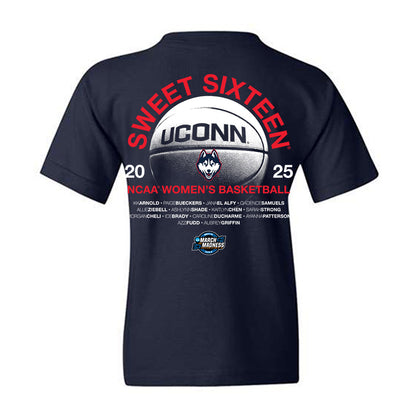 UConn - NCAA Women's Basketball : - NCAA® March Madness® 2025 Sweet 16 Roster Youth T-Shirt-1