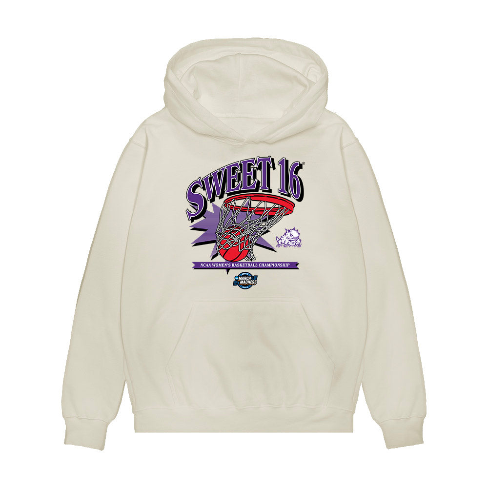 TCU - NCAA Women's Basketball : Taylor Bigby - NCAA® March Madness® 2025 Sweet 16 Shersey Premium Hooded Sweatshirt-0