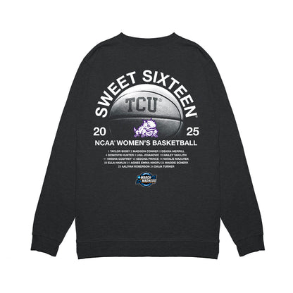 TCU - NCAA Women's Basketball : Maddie Scherr - NCAA® March Madness® 2025 Sweet 16 Roster Premium Crewneck Sweatshirt-1