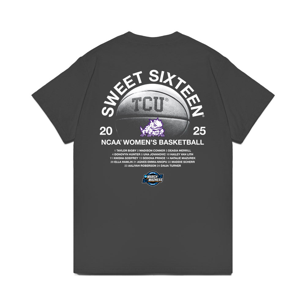 TCU - NCAA Women's Basketball : Aaliyah Roberson - NCAA® March Madness® 2025 Sweet 16 Roster Premium T-Shirt-1