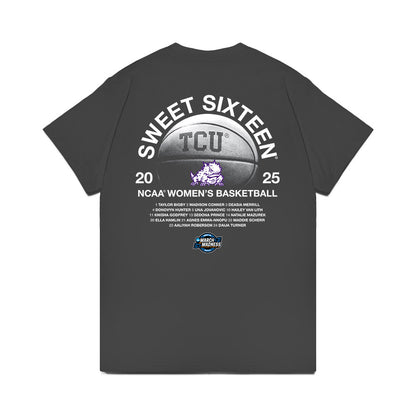 TCU - NCAA Women's Basketball : Maddie Scherr - NCAA® March Madness® 2025 Sweet 16 Roster Premium T-Shirt-1