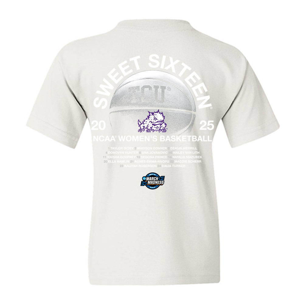 TCU - NCAA Women's Basketball : Taylor Bigby - NCAA® March Madness® 2025 Sweet 16 Roster Youth T-Shirt-1