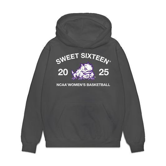 TCU - NCAA Women's Basketball : Natalie Mazurek - NCAA® March Madness® 2025 Sweet 16 Roster Premium Hooded Sweatshirt-0
