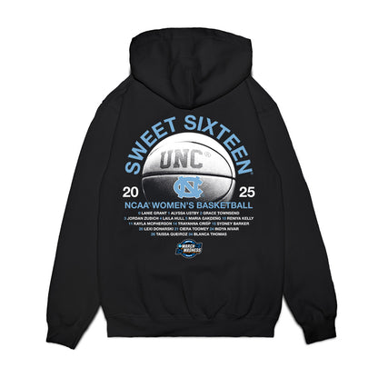 UNC - NCAA Women's Basketball : - NCAA® March Madness® 2025 Sweet 16 Roster Premium Hooded Sweatshirt-1