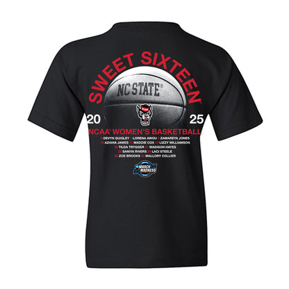 NC State - NCAA Women's Basketball : - NCAA® March Madness® 2025 Sweet 16 Roster Youth T-Shirt-1
