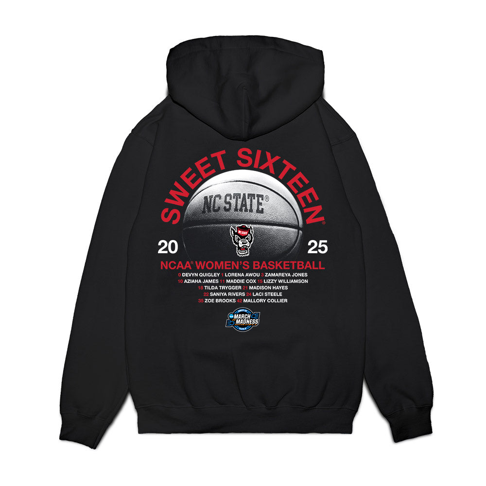 NC State - NCAA Women's Basketball : - NCAA® March Madness® 2025 Sweet 16 Roster Premium Hooded Sweatshirt-1