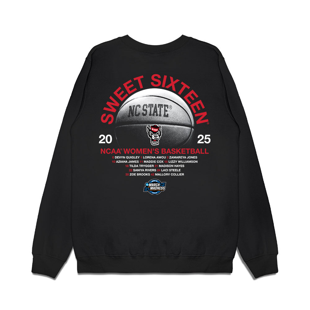 NC State - NCAA Women's Basketball : - NCAA® March Madness® 2025 Sweet 16 Roster Premium Crewneck Sweatshirt-1