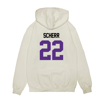 TCU - NCAA Women's Basketball : Maddie Scherr - NCAA® March Madness® 2025 Elite 8 Shersey Premium Hooded Sweatshirt-1