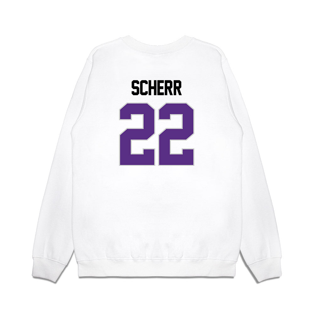 TCU - NCAA Women's Basketball : Maddie Scherr - NCAA® March Madness® 2025 Elite 8 Shersey Premium Crewneck Sweatshirt-1