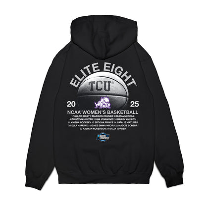 TCU - NCAA Women's Basketball : - NCAA® March Madness® 2025 Elite 8 Roster Premium Hooded Sweatshirt-1