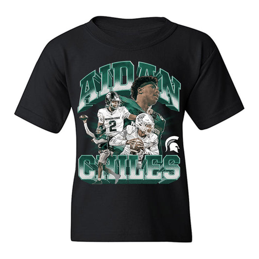 Michigan State - NCAA Football : Aidan Chiles - Collage Youth T-Shirt-0