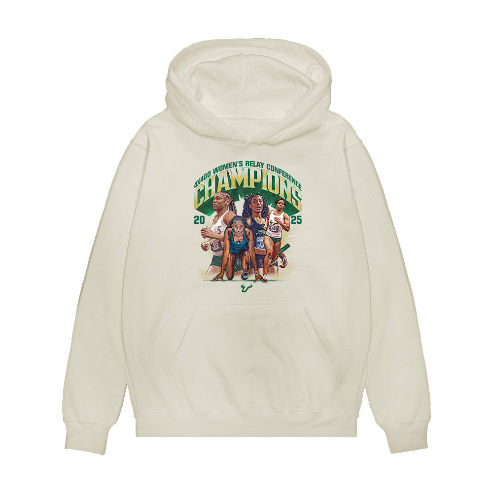 USF - NCAA Women's Track & Field : 2025 Champions 4x400 Women's Relay Team Collage Premium Hooded Sweatshirt-0