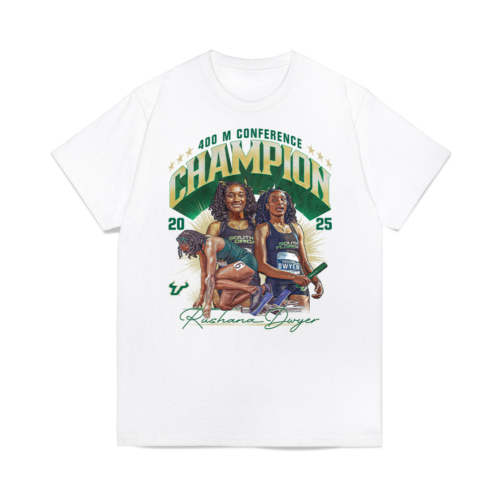 USF - NCAA Women's Track & Field : Rushana Dwyer - 2025 Champion 400 M Collage Premium T-Shirt-0