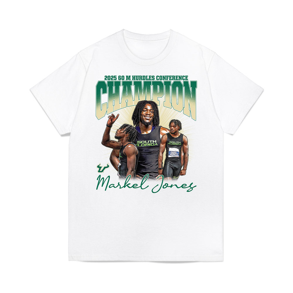 USF - NCAA Men's Track & Field : Markel Jones - 2025 Champion 60 M hurdles Collage Premium T-Shirt-0